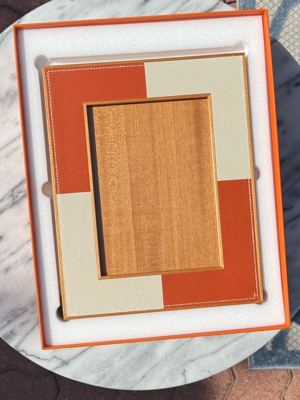 NIB Hermés Two Toned Leather Picture Frame 5x7 FULL SET